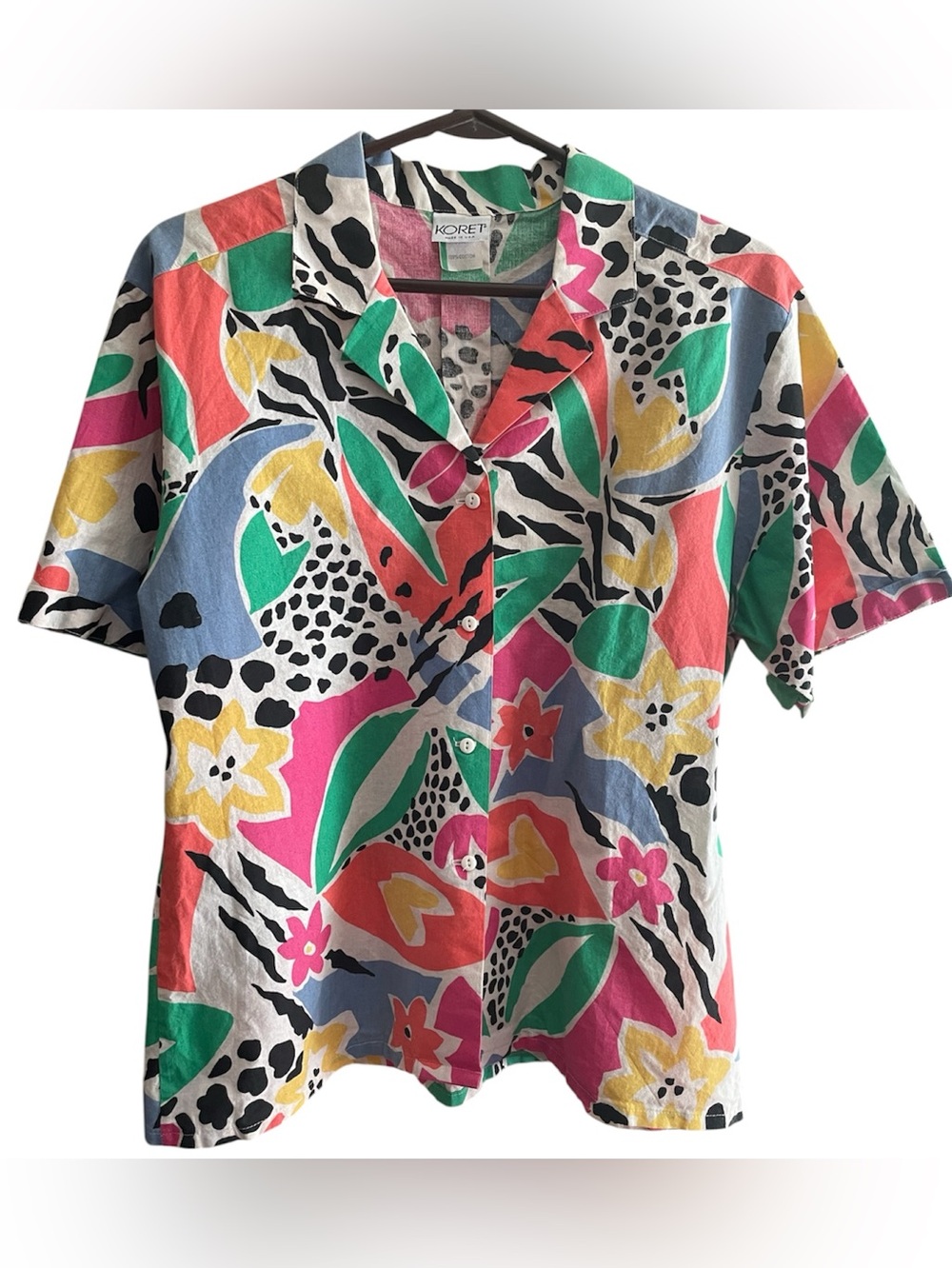 Vintage Koret USA Abstract Tropical Animal Print Cotton Button Up Shirt Large